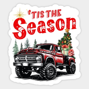 Tis The Season Red Truck Christmas Tree Holiday Xmas Trucker Sticker